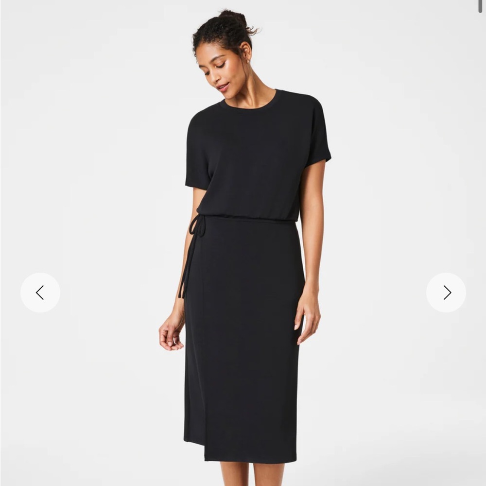 Spanx Midi Wrap Dress black, SIZE MEDIUM